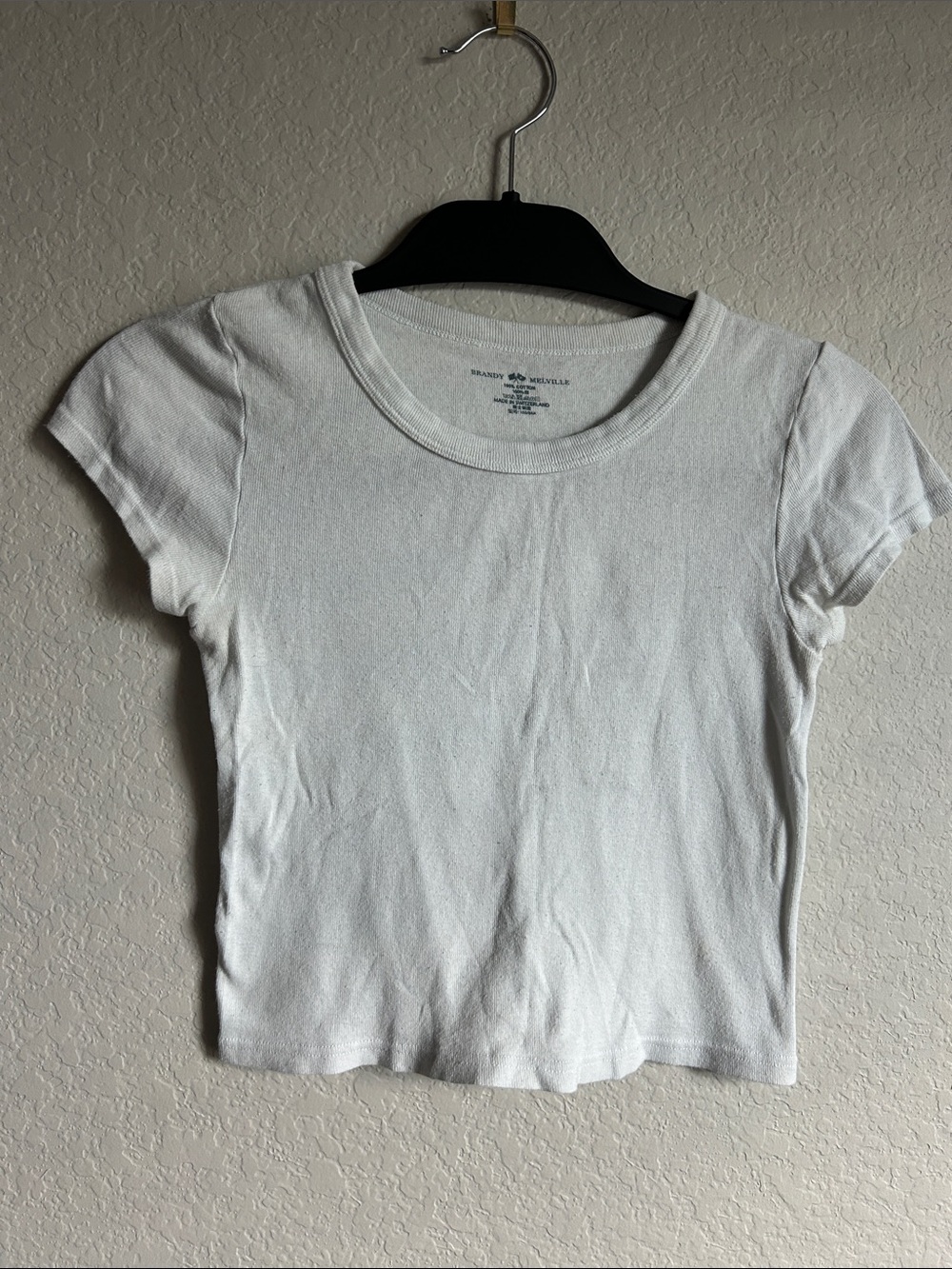 Brandy Melville White Short Sleeve Ribbed Tee
